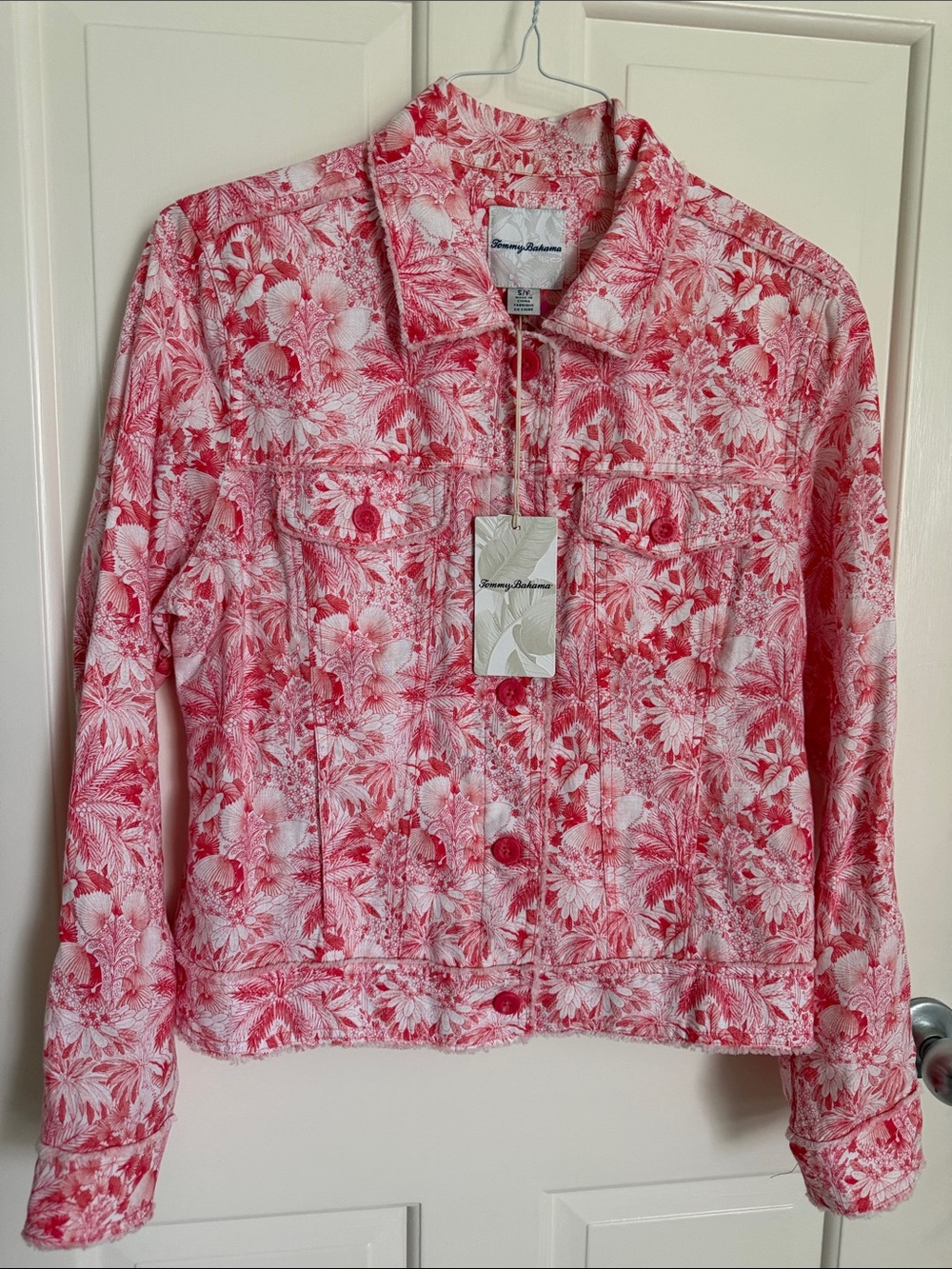 Tommy Bahama Pink Coral Floral Button-Front Linen 2 Palms Jacket Size S NWT